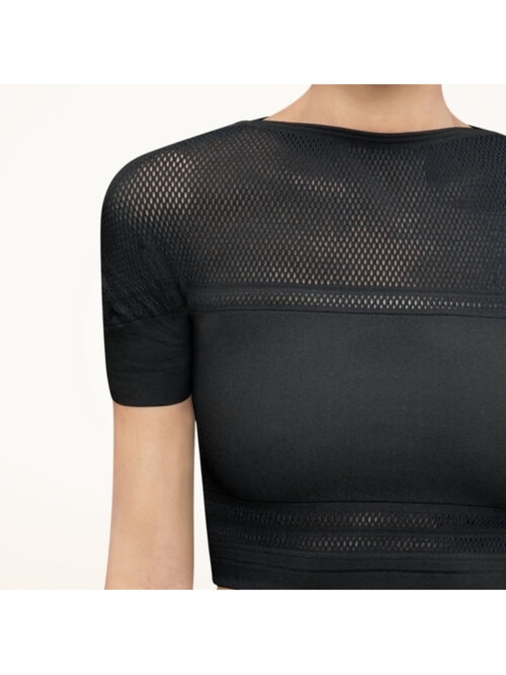 Wolford Black Mesh-Yoke Scoop Neck top sz xs